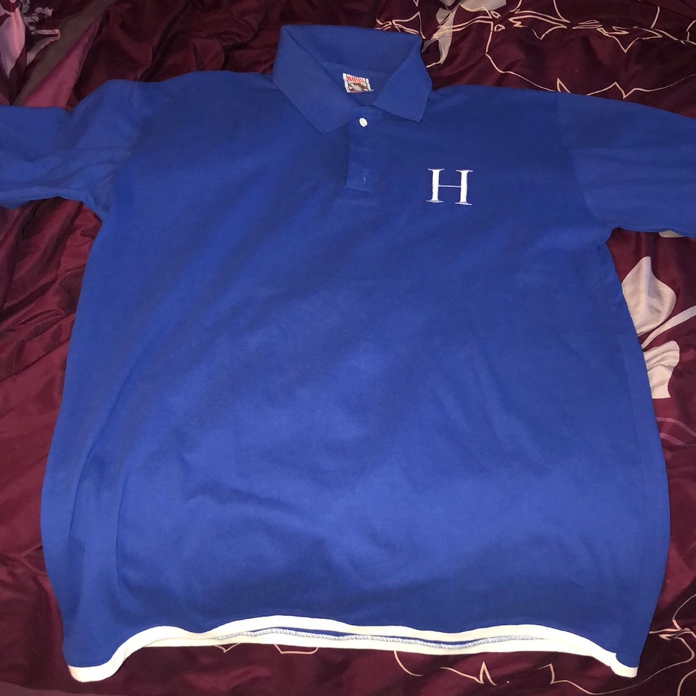 Blue and white collared shirt